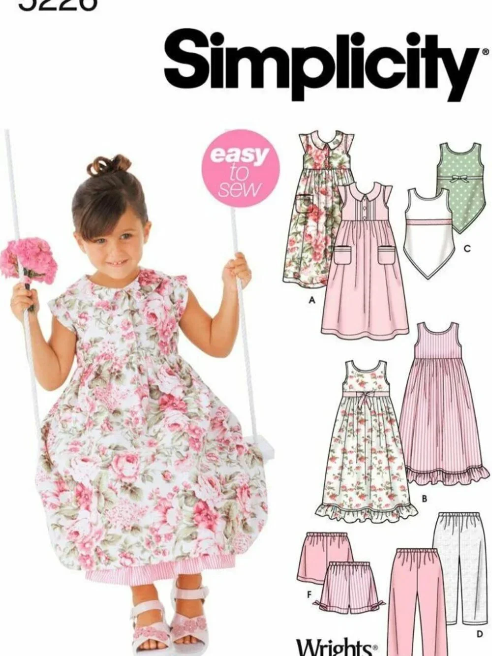2004 Simplicity Girls Slip Dress (3 4 5 6 7 9) Cottagecore English Spanish VTG